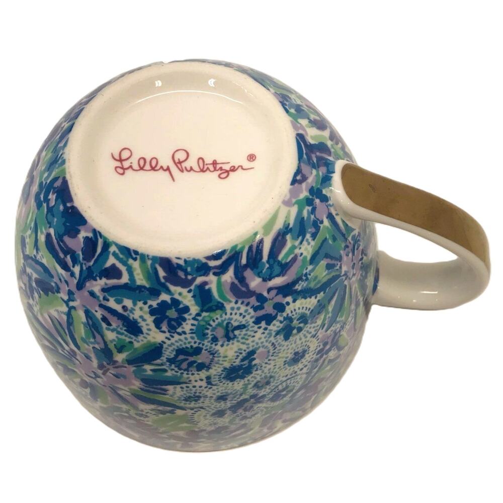 Lilly Pulitzer Blue Floral Hidden Lion Mug Beach Day Koozie Clear Pouch Set - Picture 4 of 10